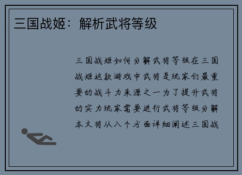 三国战姬：解析武将等级