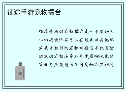 征途手游宠物擂台